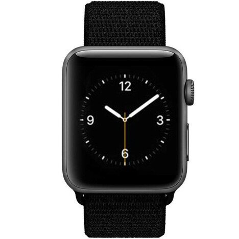 Curea iUni compatibila cu Apple Watch 1/2/3/4/5/6/7, 44mm, Nylon Sport, Woven Strap, Black